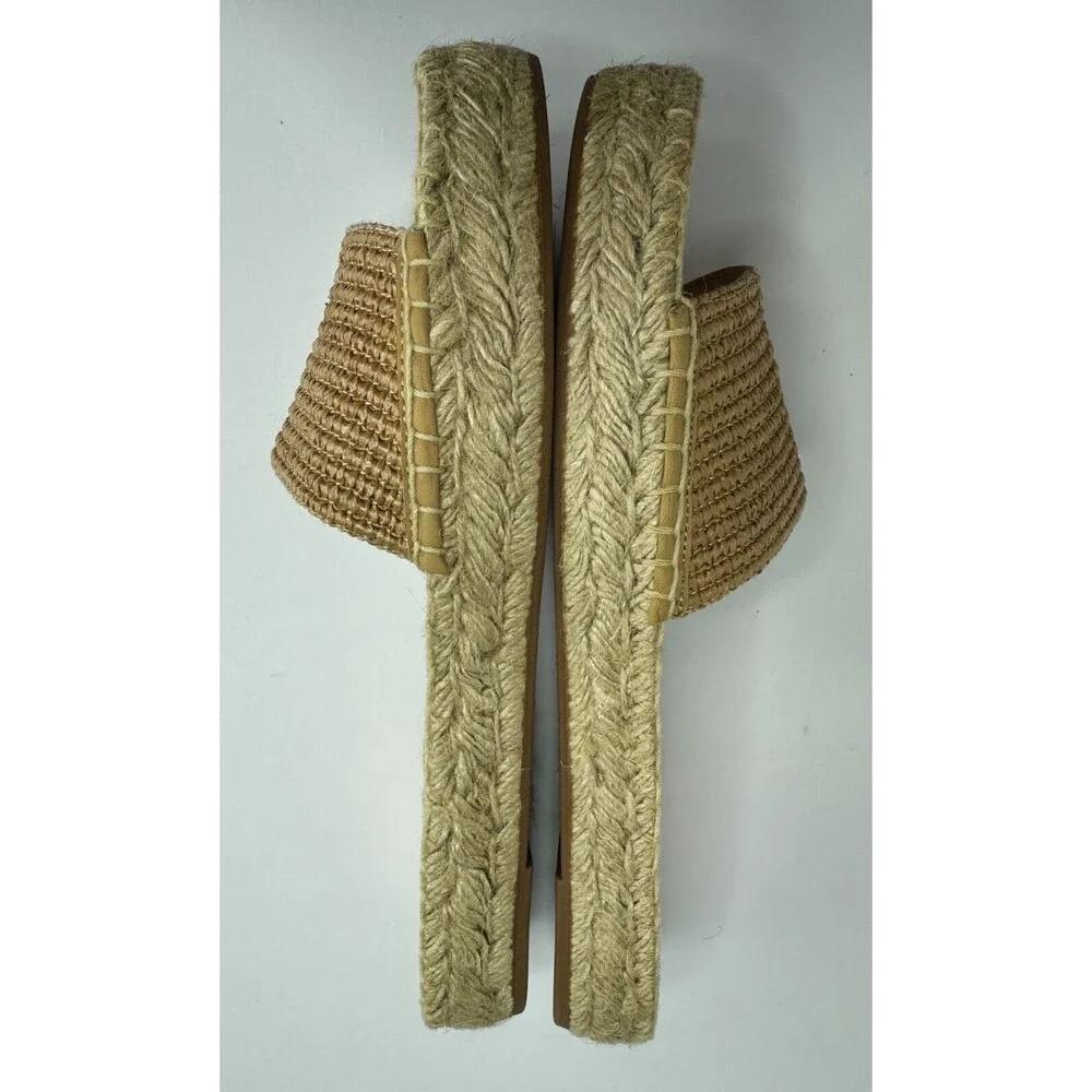 J. Crew Size 10 Raffia Woven Slip On Espadrille Sandals Beige Natural Casual NWT